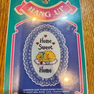 New Home Sweet Home Cross Stitch Wall Hanging - Yellow Cat Design